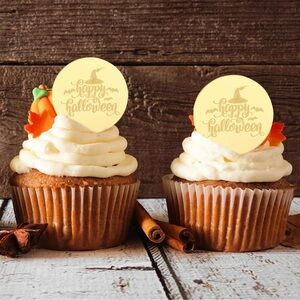 NWT (24) Halloween Golden Mirror Acrylic Round Cupcake Discs Topper Decorations